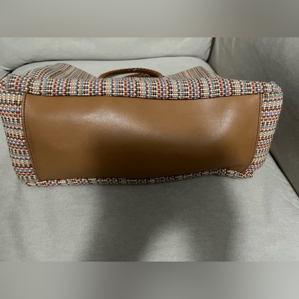 Fossil Multi Color Woven Tote With Round Woven Ta… - image 3